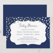 Navy Blue Silver stippen Boy Baby Shower Uitnodigi Kaart (Voorkant / Achterkant)