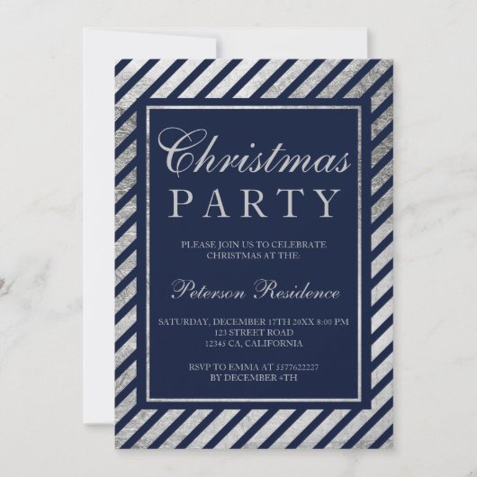 Navy blue Silver Strees voor kerstmis Kaart (Voorkant)