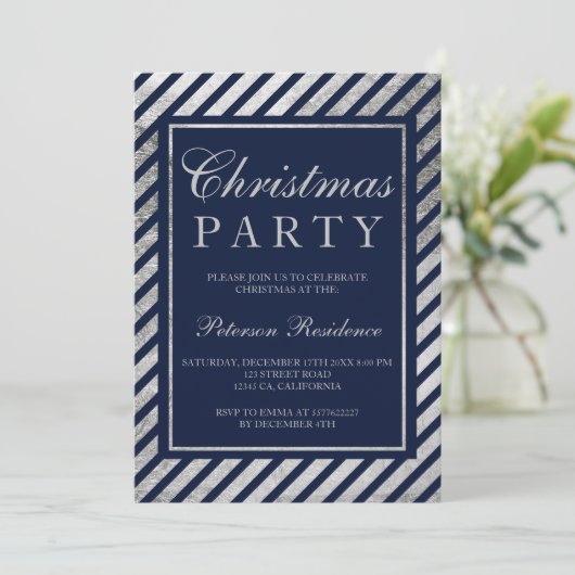 Navy blue Silver Strees voor kerstmis Kaart (Staand voorkant)