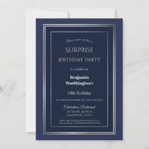 Navy Blue Silver Surprise 18e Verjaardagsfeestje Kaart
