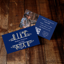 Navy blue Silver Tools home repareert foto QR code Visitekaartje