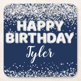 Navy Blue Silver verjaardagsfeestje Kartonnen Onderzetters