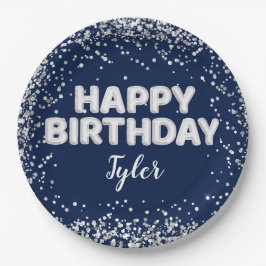 Navy Blue Silver verjaardagsfeestje Papieren Bordje