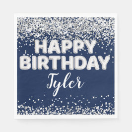 Navy Blue Silver verjaardagsfeestje Servet