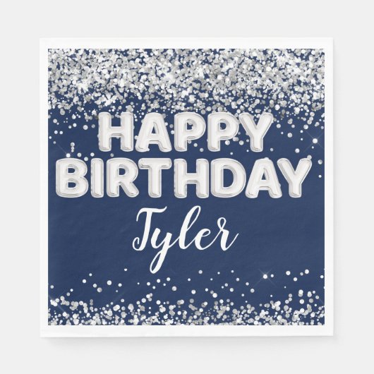 Navy Blue Silver verjaardagsfeestje Servet (Voorkant)