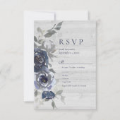 Navy Blue Silver Waterverf Bloemen RSVP Bruiloft (Voorkant)
