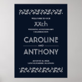 Navy Blue Silver Wedding Jubileum Welkom Poster (Voorkant)