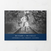 Navy Blue Silver Wereldkaart Alles in een bruiloft Drieluik Uitnodiging (Cover)