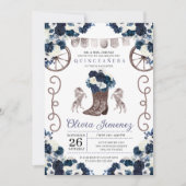 Navy Blue Silver Western Charra Boots Quinceañera Kaart (Voorkant)