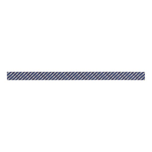Navy Blue, Silver & White Stripes | Kerstmis Grosgrain Lint (Voorkant)