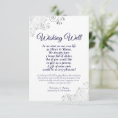 Navy Blue & Silver White Wedding Wishing Well Poem Informatiekaartje (Staand voorkant)