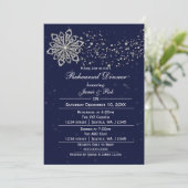 Navy Blue Silver Winter Rehearsal Dinner nodig Kaart (Staand voorkant)