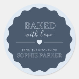 Navy Blue Simple Baked With Love Scallop Sticker