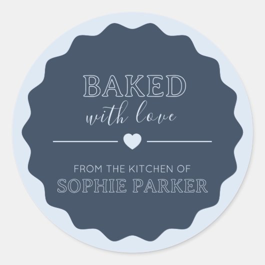 Navy Blue Simple Baked With Love Scallop Sticker (Voorkant)