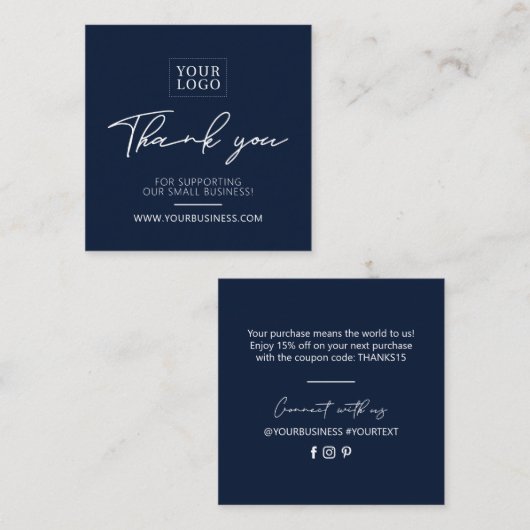 Navy Blue Simple Business Hartelijk dank voor toev Vierkante Visitekaartje (Voorkant / Achterkant)