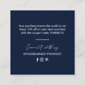 Navy Blue Simple Business Hartelijk dank voor toev Vierkante Visitekaartje (Achterkant)