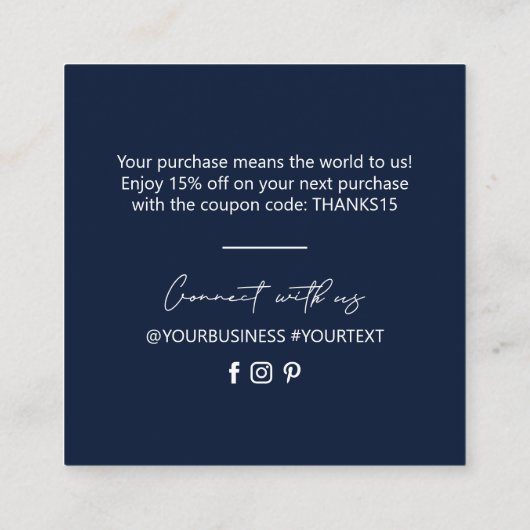 Navy Blue Simple Business Hartelijk dank voor toev Vierkante Visitekaartje (Achterkant)