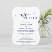 Navy Blue Simple Calligraphy Elopement Reception Kaart (Staand voorkant)