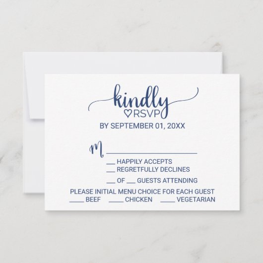Navy Blue Simple Calligraphy Menu Keuze RSVP-kaart (Achterkant)