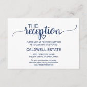 Navy Blue Simple Calligraphy Reception Kaart (Voorkant)
