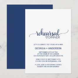 Navy Blue Simple Calligraphy Rehearsal Dinner Kaart