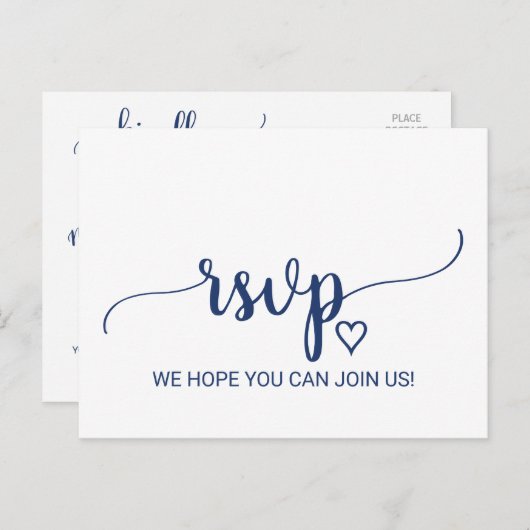 Navy Blue Simple Calligraphy Song Request RSVP Uitnodiging Briefkaart (Voorkant / Achterkant)