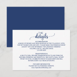 Navy Blue Simple Calligraphy Wedding Details Kaart