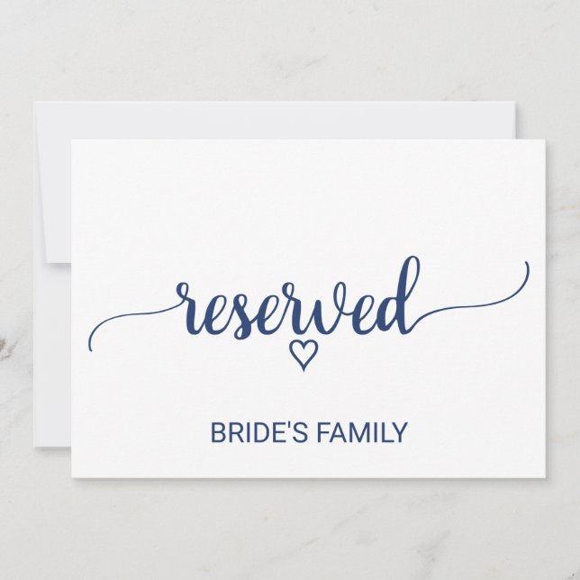 Navy Blue Simple Calligraphy Wedding Reserved Sign (Voorkant)
