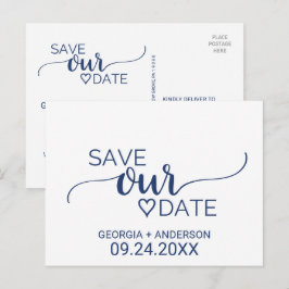 Navy Blue Simple Calligraphy Wedding Save the Date Aankondigingskaart
