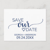 Navy Blue Simple Calligraphy Wedding Save the Date Aankondigingskaart (Voorkant)