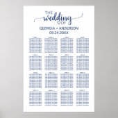 Navy Blue Simple Calligraphy Wedding Seating Chart Poster (Voorkant)
