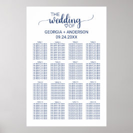 Navy Blue Simple Calligraphy Wedding Seating Chart Poster