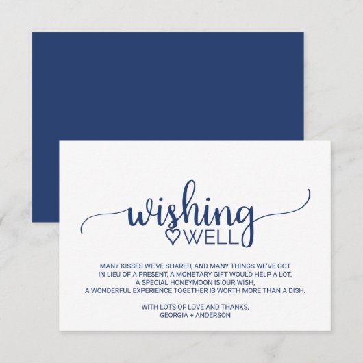 Navy Blue Simple Calligraphy Wedding Well Wishing Informatiekaartje (Voorkant / Achterkant)