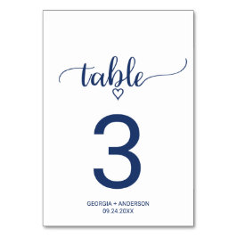 Navy Blue Simple Calligraphy Wedtable Number Kaart