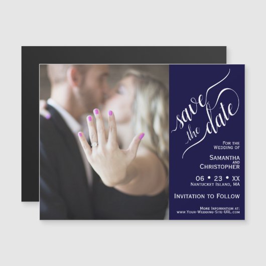 Navy Blue Simple Chic Wedding Save the Date Magnet (Voorkant / Achterkant)