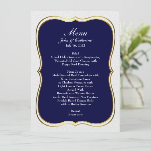 Navy Blue Simple Elegance Wedding Menu (Staand voorkant)