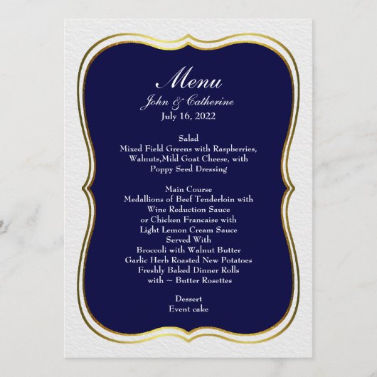 Navy Blue Simple Elegance Wedding Menu (Voorkant)