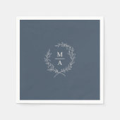 Navy Blue Simple Elegant Laurel Wreatmonogram Servet (Voorkant)