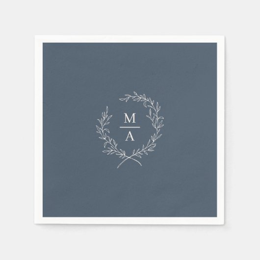 Navy Blue Simple Elegant Laurel Wreatmonogram Servet (Voorkant)