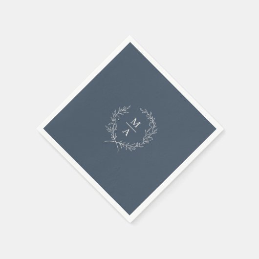 Navy Blue Simple Elegant Laurel Wreatmonogram Servet (Hoek)