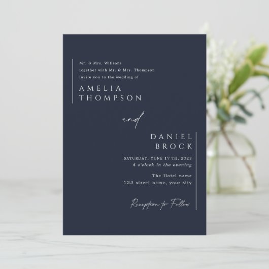 Navy Blue Simple Elegant minimalist handgeschreven Kaart (Staand voorkant)
