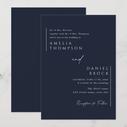 Navy Blue Simple Elegant minimalist handgeschreven Kaart (Voorkant / Achterkant)