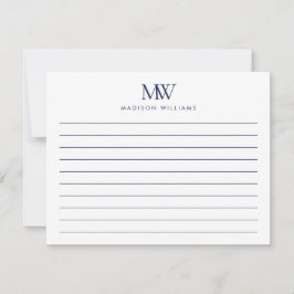 Navy Blue Simple Elegant Modern Monogram Notitiekaartje