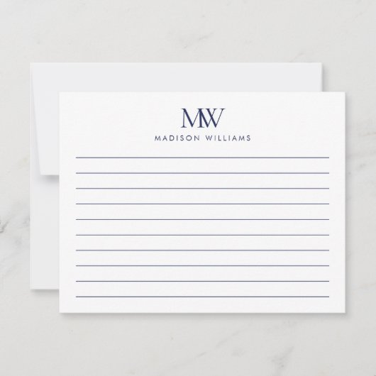 Navy Blue Simple Elegant Modern Monogram Notitiekaartje (Voorkant)