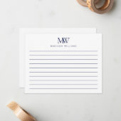 Navy Blue Simple Elegant Modern Monogram Notitiekaartje (Voorkant / Achterkant in situ)