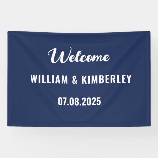 Navy Blue Simple Elegant Modern Wedding Spandoek (Horizontaal)