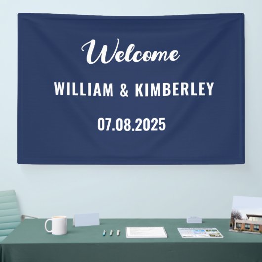 Navy Blue Simple Elegant Modern Wedding Spandoek (Beurs)