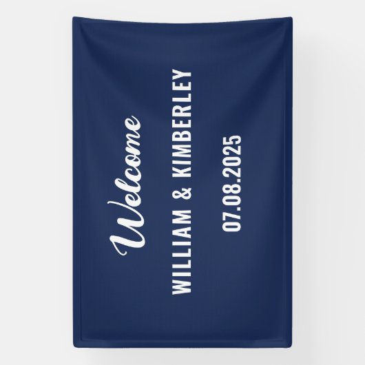 Navy Blue Simple Elegant Modern Wedding Spandoek (Verticaal)