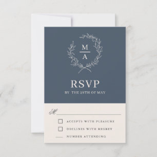 Navy Blue Simple Elegant Monogram RSVP-kaart RSVP Kaartje