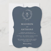 Navy Blue Simple Elegant Monogram Weddenschap Kaart (Voorkant)